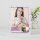 Première communion, Carte photo pourpre Damas (Debout devant)