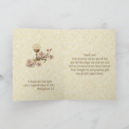 Première Communion catholique Merci floral (Intérieur)