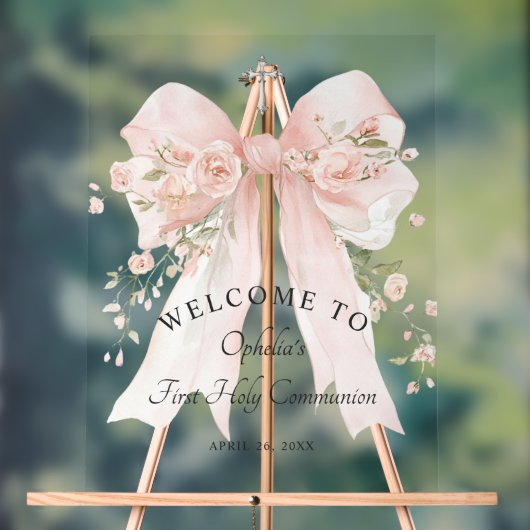 Première communion de fille ruban floral rose (Neutre)