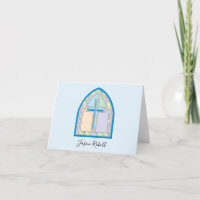 Première communion en verre teint bleu Merci Note
