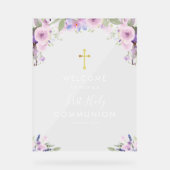 Première communion fleurie violette bienvenue (Recto)