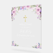 Première communion fleurie violette bienvenue (Angle)