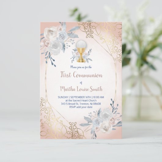 première communion fleurs pâles invitation (Debout devant)