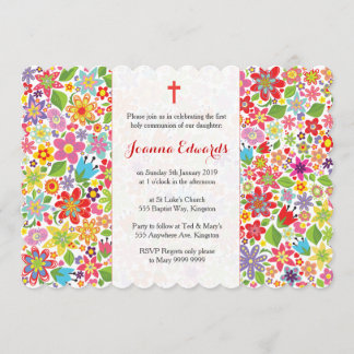 Première communion florale brillante Invitations p
