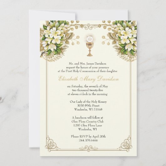 Première Communion Florale Invitation (Dos)