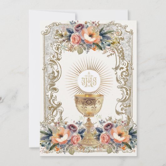 Première Communion Florale Invitation (Devant)