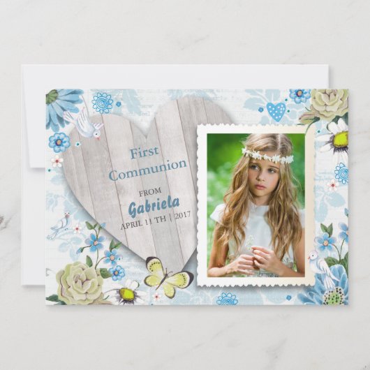 Première Communion Florale | Invitations de photos (Devant)