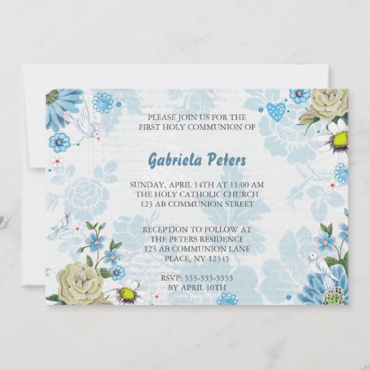 Première Communion Florale | Invitations de photos (Dos)