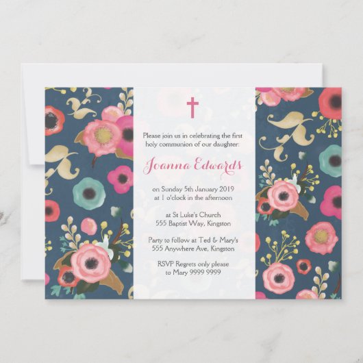 Première communion florale moderne Invitations per (Devant)