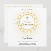 Première Communion Gold avec Croix, Invitation (Devant / Derrière)