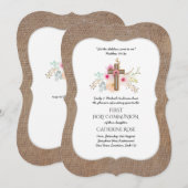 Première Communion Invitation Aquarelle Florale (Devant / Derrière)