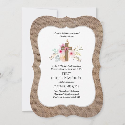 Première Communion Invitation Aquarelle Florale (Devant)