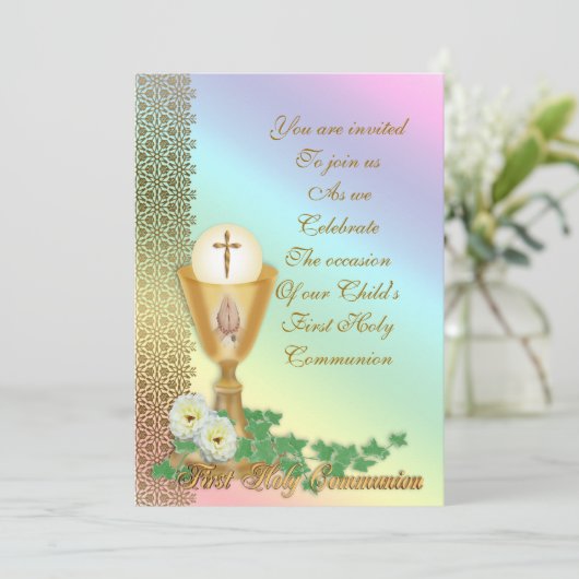 Première communion Invitation arc-en-ciel (Debout devant)