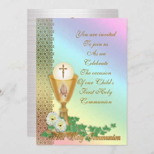 Première communion Invitation arc-en-ciel (Devant / Derrière)