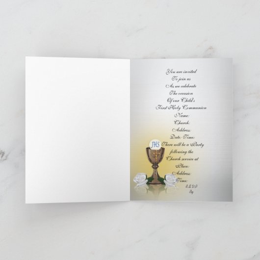 Première communion invitation Chalice sur bleu (Intérieur)