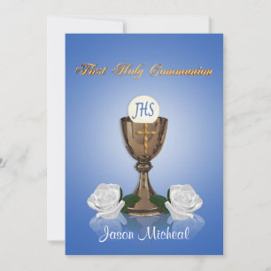 Première communion invitation Chalice sur bleu