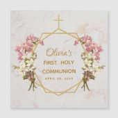 Première Communion Orchidées rose Or Marbre Magnet (Devant)