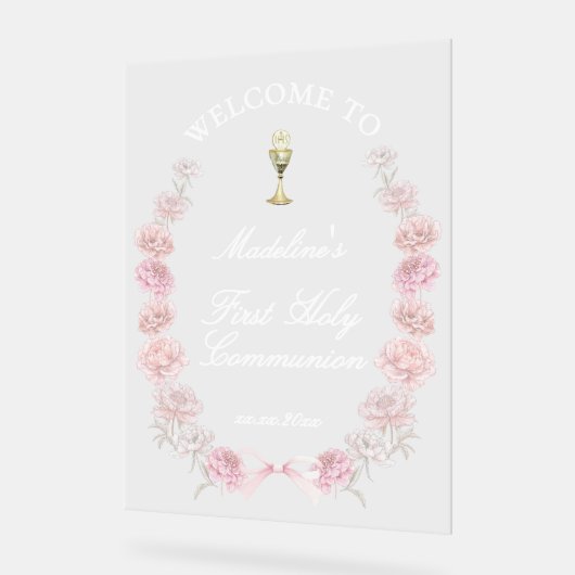 Première communion paconis rose bienvenue (Angle)