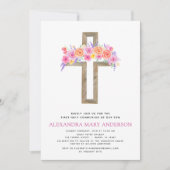 Première Communion Pastel Floral Pink Invitation (Devant)