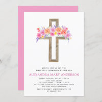Première Communion Pastel Floral Pink Invitation