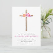 Première Communion Pastel Floral Pink Invitation (Debout devant)