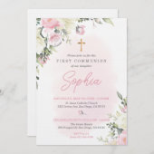 Première communion rose rousse Invitation pour fil (Devant / Derrière)