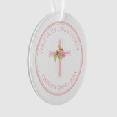 Première communion Roses roses roses croisées Nom  (devant)