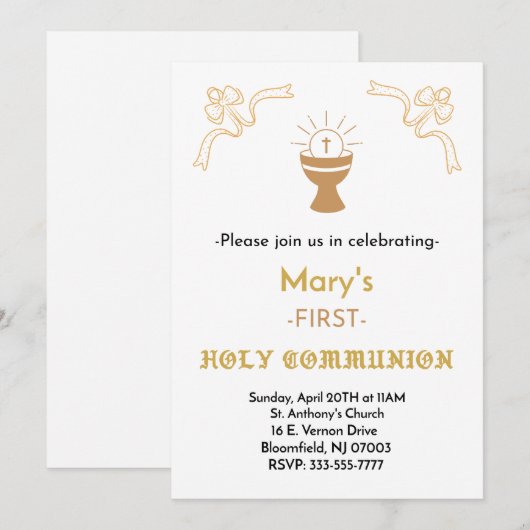 PREMIÈRE COMMUNION SAINTE INVITATION CLASSIQUE (Devant / Derrière)