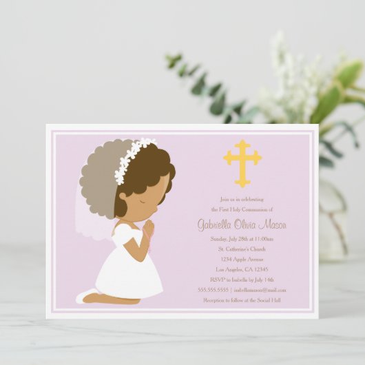 Première Communion Sainte - Lavande | Invitation (Debout devant)