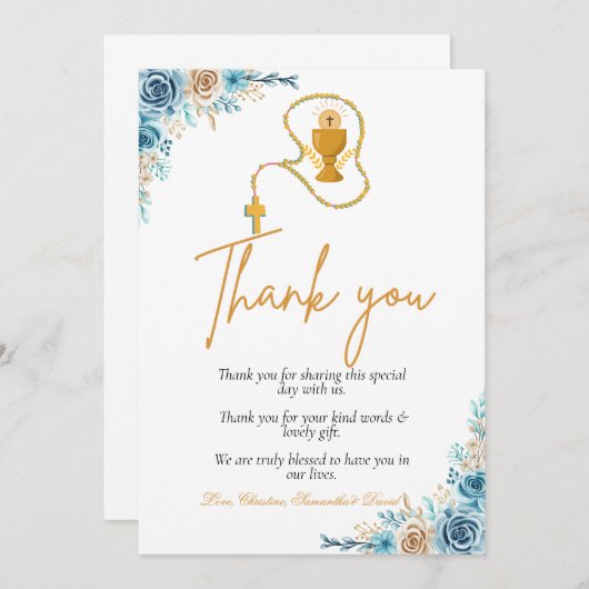 Première communion sainte moderne merci note (Devant / Derrière)