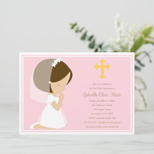 Première Communion Sainte - Rose | Invitation (Debout devant)