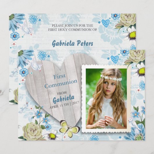 Première communion solennelle Fleurs | Cartes d'in (Devant / Derrière)