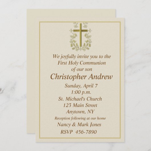 Première communion Tan Invitation (Devant / Derrière)