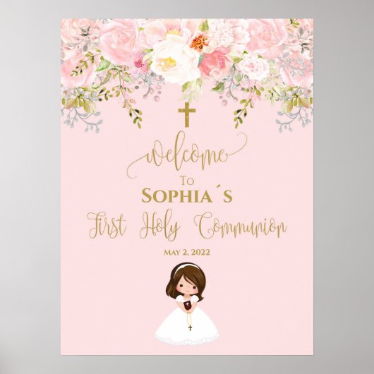Première communion welcome sign girl poster (Devant)