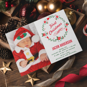 Première Faire-part de naissance de Noël Floral Wr