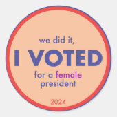 Première Femme J'Ai Voté Sticker Feuille (Devant)