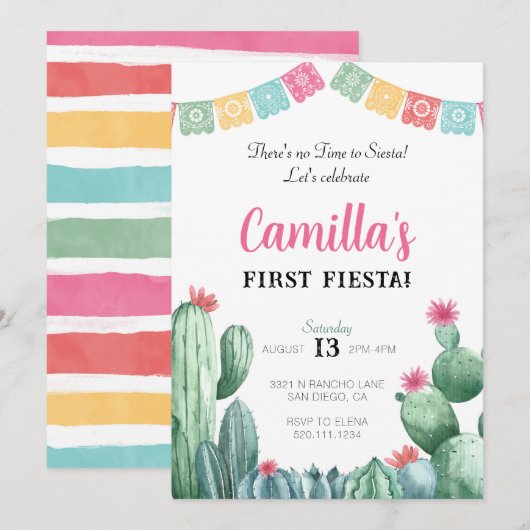 Première fête Anniversaire Cactus Invitation (Devant / Derrière)