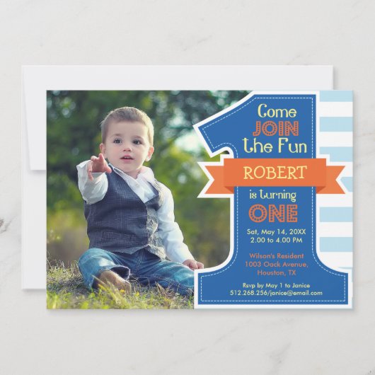 Première fête d'anniversaire Blue Boy Invitation (Devant)