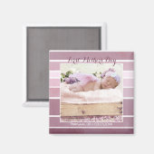 Première fête des mères Lilac Striped Baby Magnet  (Recto/Verso)