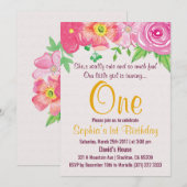 Première fille 1er Floral Anniversaire Invitation (Devant / Derrière)
