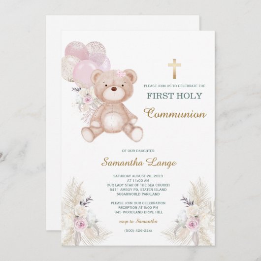 Première Fille Invitation Communion (Devant / Derrière)