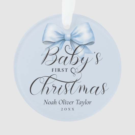 Première garde de Noël Bleu Bow Keepsaké bébé (devant)