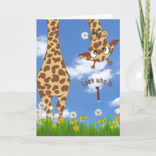 Première girafe d'anniversaire en carte d'herbe (Devant)