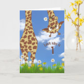 Première girafe d'anniversaire en carte d'herbe (Fleur jaune)