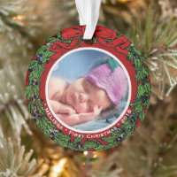Première guirlande de houx de nom de photo de Noël