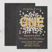 Première invitation à l'anniversaire Girl Pink Gol (Devant / Derrière)