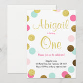 Première invitation à l'anniversaire Girl Pink Gol (Devant / Derrière)