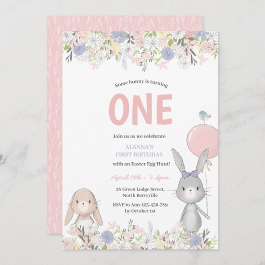 Première Invitation Bunny Pâques Anniversaire (Devant / Derrière)