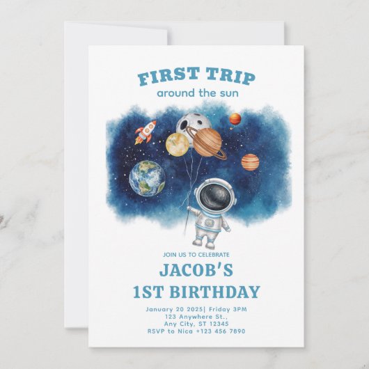 Première Invitation d'anniversaire avec la planète (Devant)