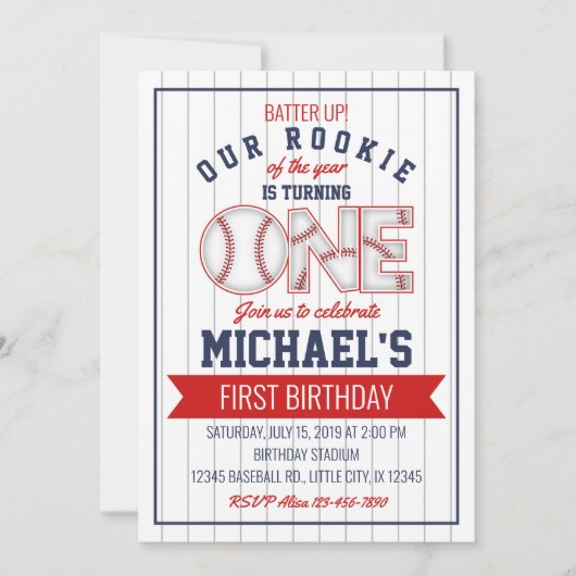 Première Invitation d'anniversaire de baseball (Devant)